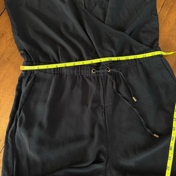 Eileen Fisher Black Drawstring Crepe Cropped Wide Leg Jumpsuit Sz Small Casual - Picture 10 of 13